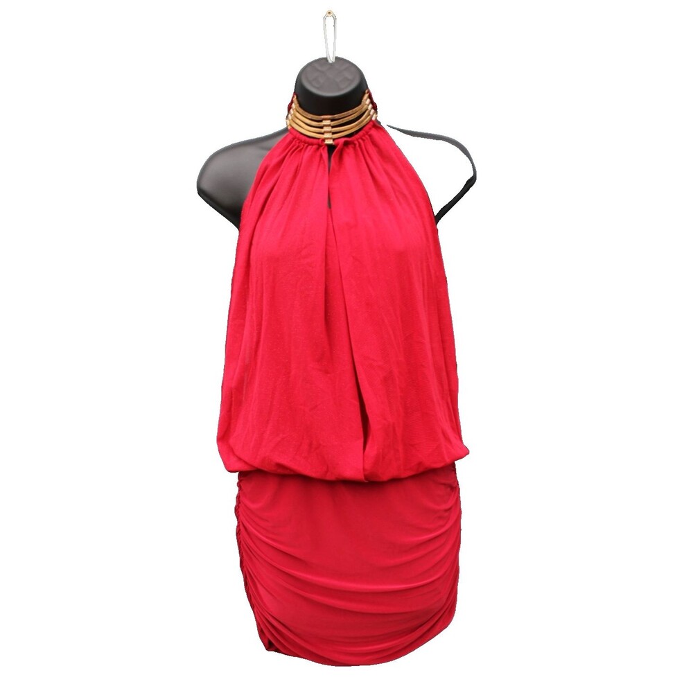 Kimcine Curve Mini Dress Stretch Red Bodycon Women's Size LARGE Chain Neck